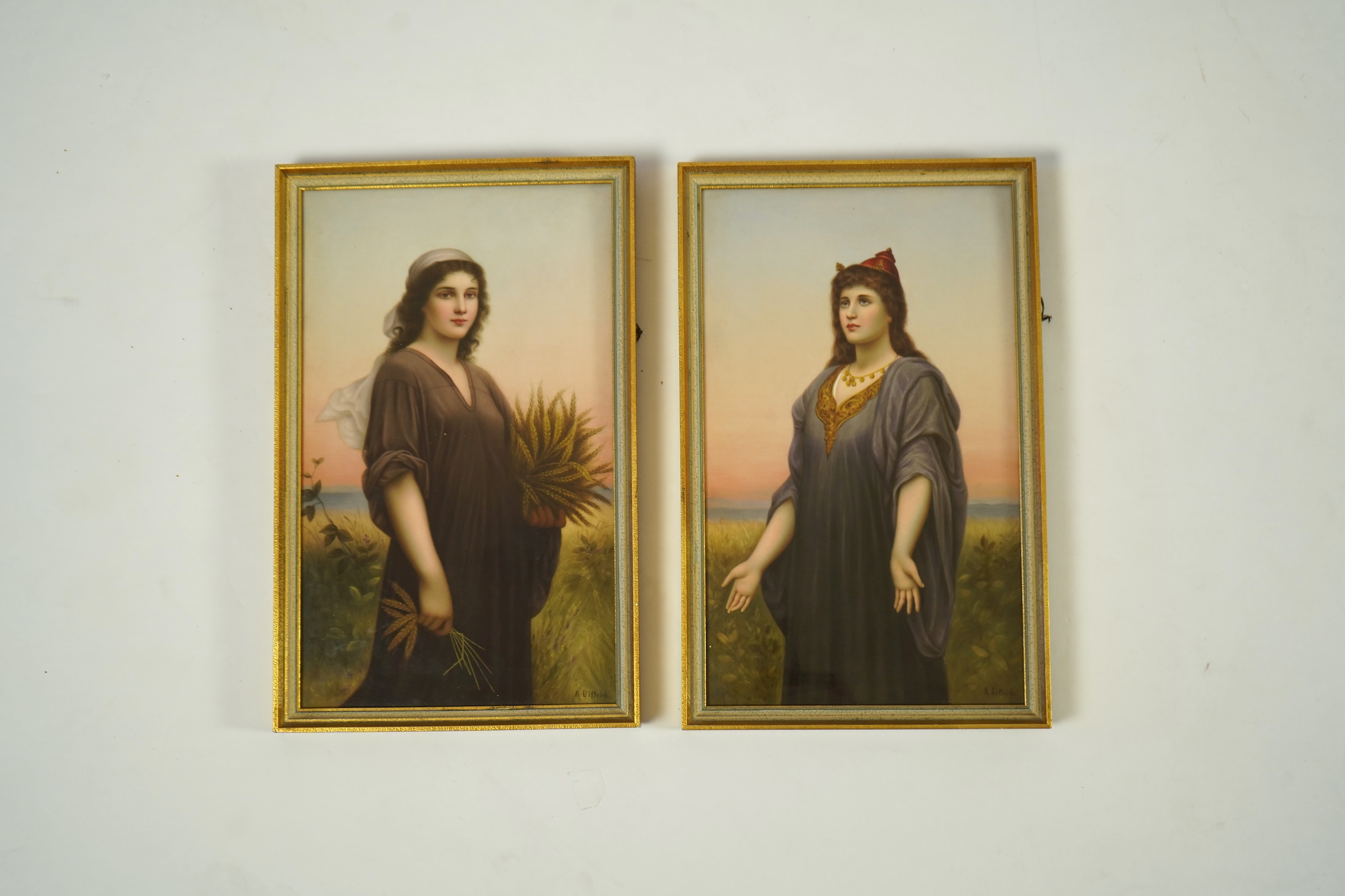 A pair of KPM Berlin porcelain plaques; Ruth and Esther
